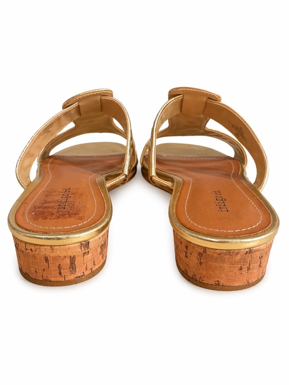 Indigo Rd Gold Metallic Sandals Women’s 9M Braided T-Strap Slip-On Wedge - Picture 5 of 5